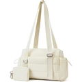 Quilted cream tote bag with dual straps and a detachable mini square coin pouch detail - Standard (30x11x20.3) / Beige