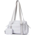 Quilted light grey nylon gym bag detail with matching small pouch and shoulder straps - Standard (30x11x20.3) / Gray