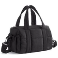 Gesteppte schwarze Puffer-Tasche mit abnehmbarem Umhängeriemen und Kordelzug-Seitentaschen - Schwarz
