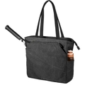 Detail of black sports tote bag featuring racket compartment and side water bottle pocket - Dark Gray