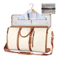 Detail of white foldable garment travel bag showing inner suit hanger and storage pouch - Beige