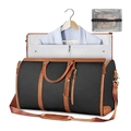 Detail of expandable black travel bag showing interior garment storage for suits - Black Brown