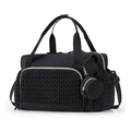 Close-up of the large black travel diaper bag with quilted texture and gold metal hardware - 45x23x30CM / Black