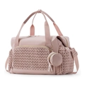 Detail of pink quilted diaper travel bag with matching pacifier case and shoulder strap - 45x23x30CM / Pink