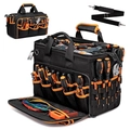 Sac à outils robuste en tissu Oxford avec poches multiples et bandoulière - Sac à Outils Grande Capacité Noir et Orange (WDT2214)