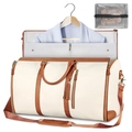 Borsa porta abiti beige e marrone con bustina organizer in rete coordinata - Bianco Sporco