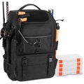 Large fishing backpack with multi-layer compartments and 4 tackle boxes for storage - Black