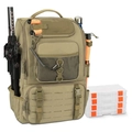 Detail view of khaki fishing backpack with rod holders and multi-layer storage compartments - Khaki