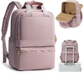 Pink minimalist business travel backpack with 180 degree opening and luggage strap - Pink