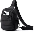 Detail of quilted black crossbody bag with zippered front pocket and side drawstring pocket - Black