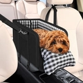Detail of dog car armrest seat with black fabric and white checkered interior pattern - Black