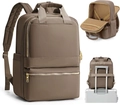 Minimalist business travel backpack in dark coffee brown with gold hardware - Camel