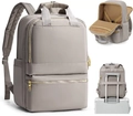 Light gray travel laptop backpack with multi-compartments and luggage strap - Gray