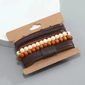 Men's vintage multilayer bracelet set with brown leather and wooden beads on display card - Multi-Layer Braided Style / Deep Brown Mix Style (1)