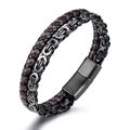 Bracciale retrò a doppio strato in pelle intrecciata e catena di metallo nero per uomo e donna - Catena Bizantina Canna di Fucile