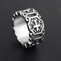 Retro punk cross ring in stainless steel with gothic engraving and black textured background - Cross Relief (Style 4)