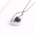 Heart cremation jewelry necklace in stainless steel with Forever In My Heart engraving - Black Zirconia Pendant Only (Without Chain)