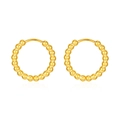 Boucles d'oreilles créoles perlées dorées en acier inoxydable avec texture rétro polie - Style Perlé Rond (LE3691-17MM)
