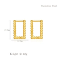 Boucles d'oreilles rectangulaires à perles en acier doré avec dimensions détaillées - Style Perlé Rectangle (LE3693)