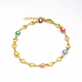 Pulsera de acero inoxidable en oro 18K con corazones de ojo turco y cuentas de colores - Estilo Corazón de Mal de Ojo Multicolor / Multicolor