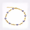 Pulsera de titanio chapada en oro de 18K con cuentas de ojo turco y dije de delfín - Estilo Delfín de Mal de Ojo Azul / Azul