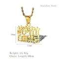 Golden Chinese characters pendant necklace in stainless steel with twisted chain link - Gold Zhushi Jieyi Style