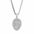 Collier minimaliste en acier titane argenté avec pendentif visage abstrait et chaîne box - Argenté