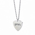 Brushed stainless steel guitar pick necklace with engraved guitar text and star - Silver Necklace (60cm Hammered Cross Chain)