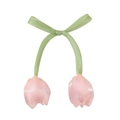 Colgante tulipán de satén rosa con lazo verde accesorio para ropa infantil niña - Rosa Claro