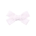 Close-up detail of white floral lace bow hairclip with intricate hollow patterns - Fine White Lace Bow (5)