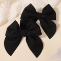 Close-up of black textured bow hair clips with ribbed fabric details for girls - Black (2A-2) / 2 Pcs/Set
