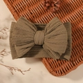 Elastic jacquard baby headband with large bow in deep olive green knit fabric - Deep Olive Green