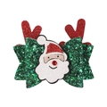 Détail de la pince à cheveux nœud de Noël avec visage du Père Noël et bois de renne rouges - Père Noël Nœud Vert (9)