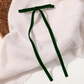 Dark green velvet bow hair clip with long streamers on white mesh background - Dark Green
