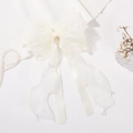 Elegante fermaglio per capelli in chiffon bianco crema con fiocco e perle per bambine - Bianco Sporco