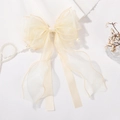 Elegant cream chiffon ribbon hair clip with pearl beads in a sweet bow style - Light Yellow