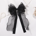 Eleganter schwarzer Chiffon-Haarclip mit weißen Perlen und langen Bändern - Schwarz