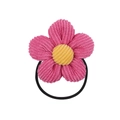 Pink corduroy sunflower hair tie with yellow center and black elastic band for girls - Pink 3D Flower (12)