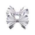 Pair of silver metallic bow hair clips with textured finish for children and women - Metallic Synthetic Leather Style / Silver (11)