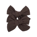 Three-piece set of dark brown handmade linen bow hair clips with woven texture for girls - Cotton Linen / Deep Brown(12)