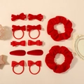 Rotes Samt Haarschleifen Set für Mädchen inklusive Scrunchies und festlichen Clips - Echtes Rot