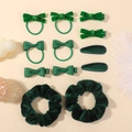 Set d'accessoires cheveux vert foncé pour filles avec nœuds en velours et barrettes - Vert foncé