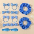 12-teiliges blaues Haarspangen und Haargummi Set aus Samt mit Schleifen für Mädchen - Blau