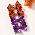 Halloween kids hair bows set featuring orange pumpkin and purple ghost patterns on cards - 4B