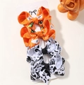 Set of 4 Halloween hair bows featuring orange ghost and white spooky prints for kids - 4C