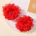 Set di elastici per capelli a fiore in chiffon rosso con eleganti perle per bambine - Rosso