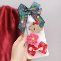 Christmas hair clips set with green Santa bow and red snowflake ribbon accessories - Green Theme (5B)