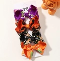 Set of 4 Halloween hair bows with pumpkins and ghosts on textured grosgrain ribbon - 4D