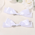 Pair of elegant white satin bow hair clips with silver metal duckbill clips for girls - White