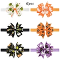 Set van 6 Halloween baby hoofdbanden met spook en spin prints op geribbelde strikken - 6B Veelkleurige Set